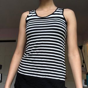 striped black and white tank